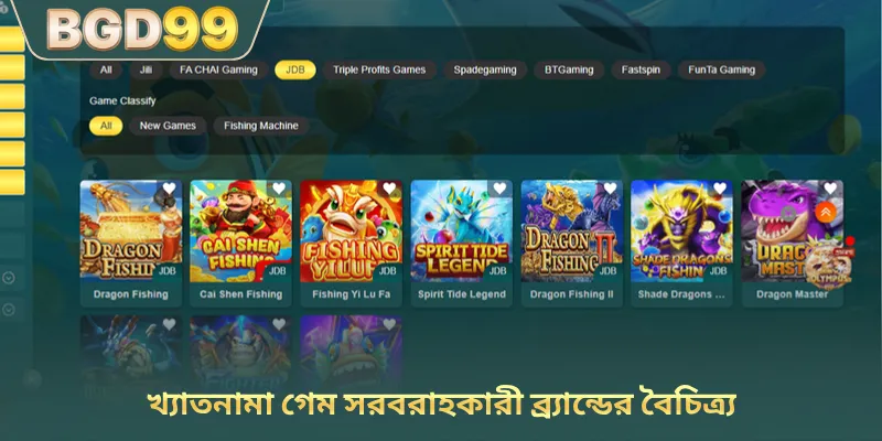 খ্যাতনামা গেম সরবরাহকারী ব্র্যান্ডের বৈচিত্র্য