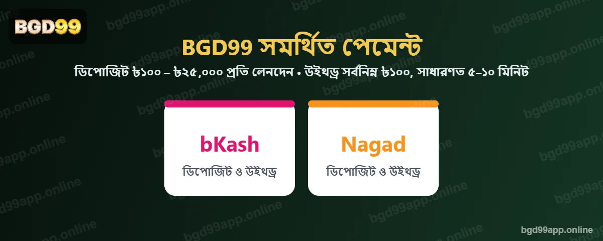 BGD99 সমর্থিত পেমেন্ট bKash ও Nagad
