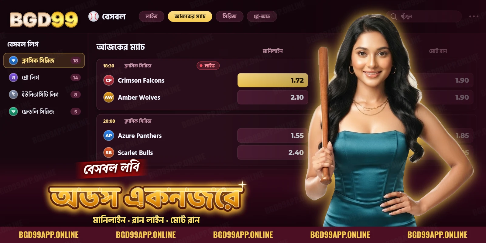 বেসবল ক্লাসিক সিরিজের আজকের ম্যাচে মানিলাইন অডসের তালিকা